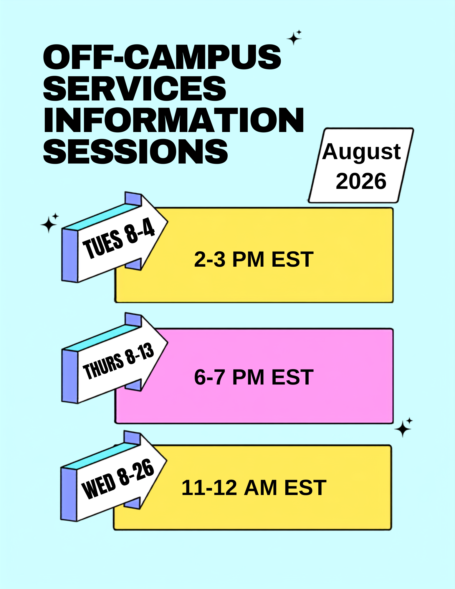 August Off-Campus Service Information Sessions