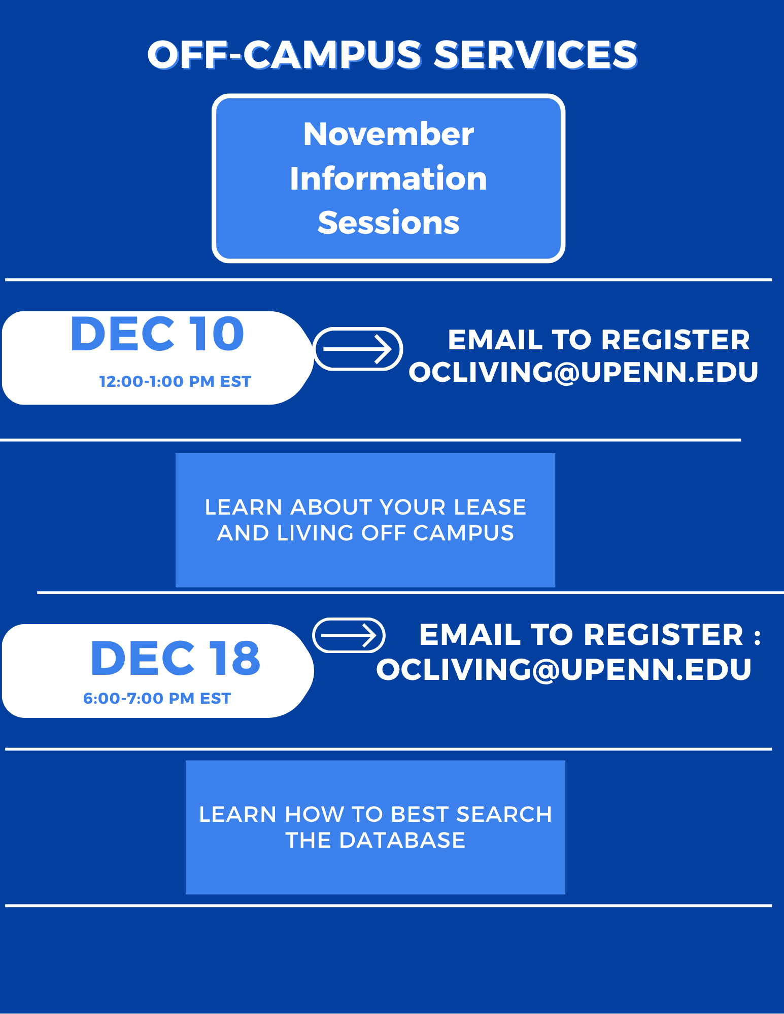 December Off-Campus Service Information Sessions
