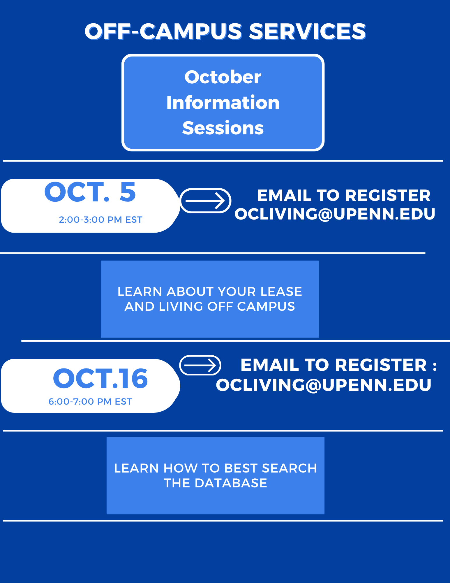 October Off-Campus Service Information Sessions