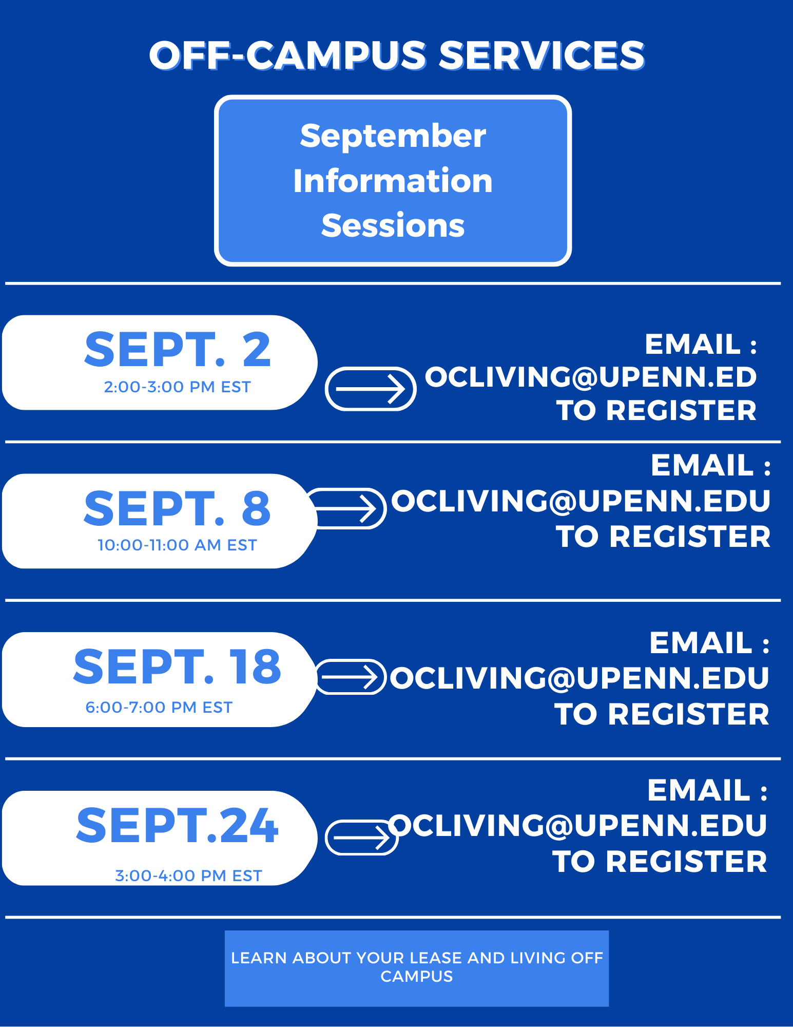 September Off-Campus Service Information Sessions